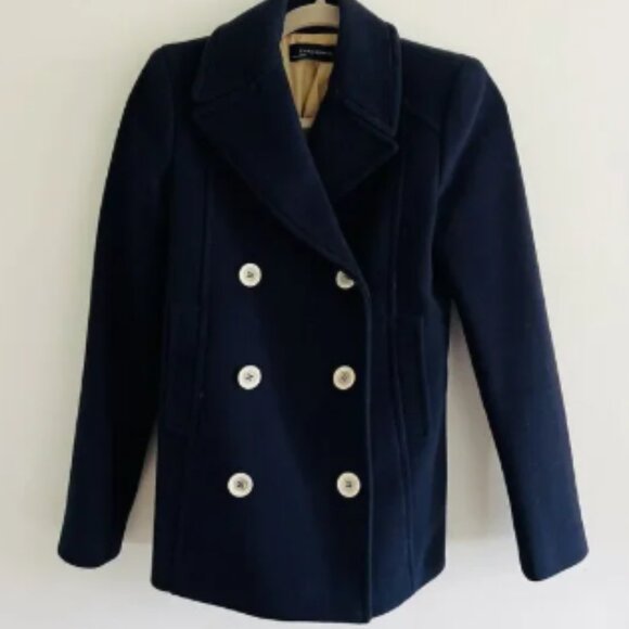 ZARA Navy Double Breasted Wool Blend Coat - S - Picture 1 of 3